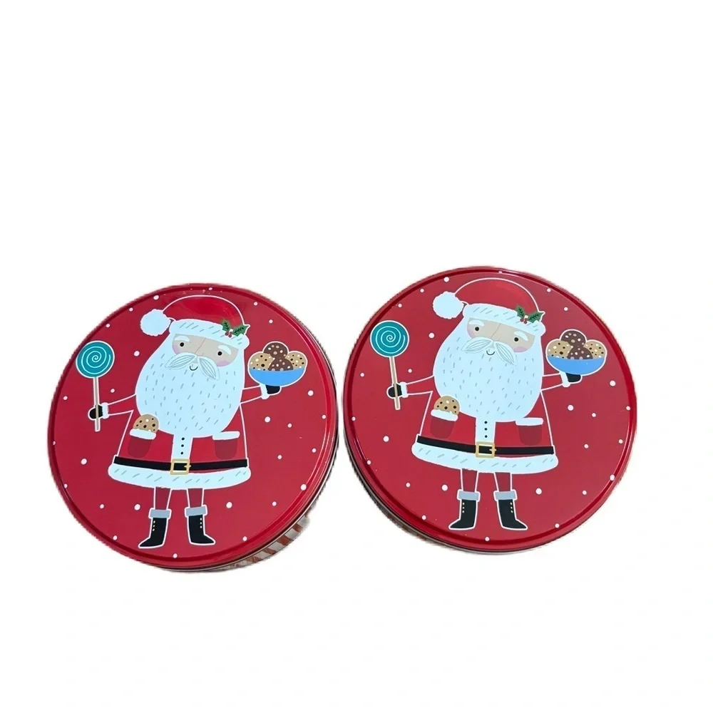 Festive Red Santa Cookie Tins Bundle Lot of 2 NEW Cookie Storage Christmas